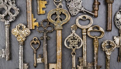 Symbol, many different old rustic keys, AI-generated, AI-generated, AI generated