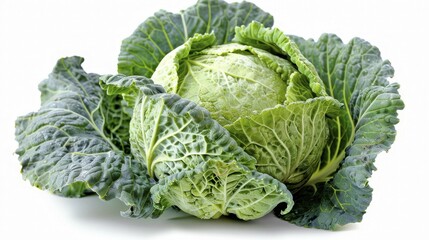 Fototapeta premium Bright green cabbage (Brassica oleracea Savoy) with detailed and veiny leaves, AI generated