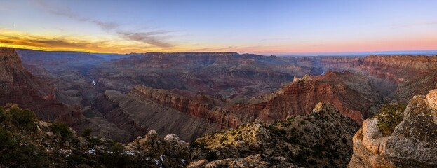 Canyon landscape, gorge of the Grand Canyon at sunset, Colorado River, view from Lipan Point,...