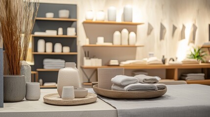 Minimalist white ceramic tableware in modern shop