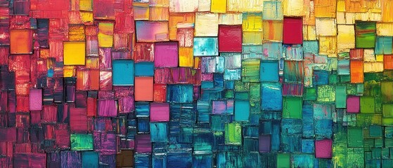 Fototapeta premium Vibrant Abstract Colorful Texture with Square Patterns and Layers