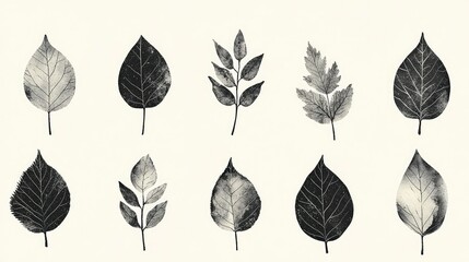 Artistic Black and White Leaf Patterns on Cream Background