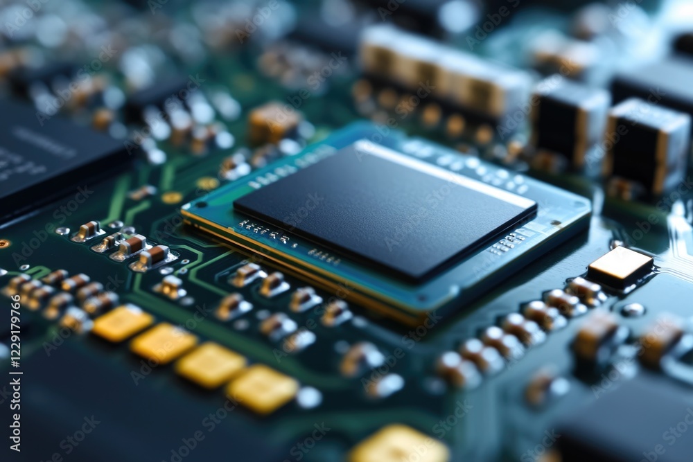 Poster a high-quality close-up image of a computer motherboard, useful for tech-related projects and presen