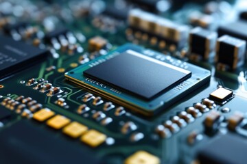 A high-quality close-up image of a computer motherboard, useful for tech-related projects and presentations