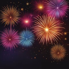 Naklejka premium Colorful fireworks burst brightly in the night sky, creating a vibrant and festive scene, AI generated