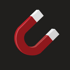 Realistic 3d magnet vector object illustration on black background