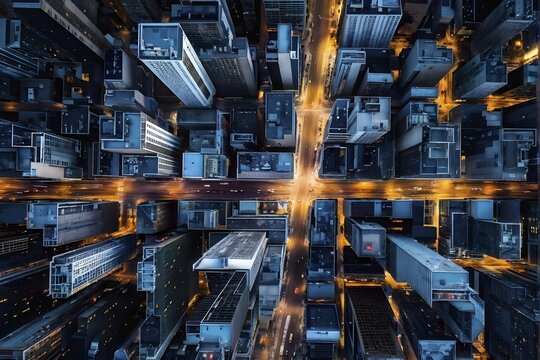 Aerial view of the abstract geometric patterns emphasizing an urban landscape of a mega city, AI generated