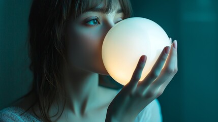 Naklejka premium Person holding a glowing orb in a dark room