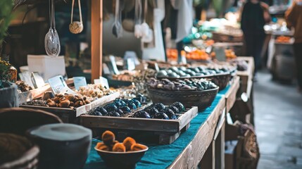 Market stall with fresh fruits and vegetables