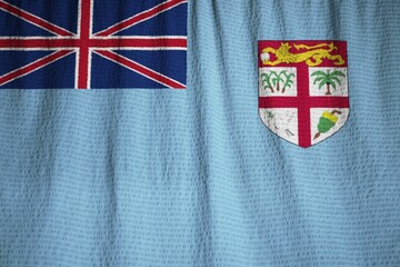 Closeup of Ruffled Fiji Flag, Fiji Flag Blowing in Wind