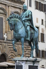 Obraz premium Equestrian statue of Cosimo de Medici, Piazza della Signoria, Old Town, Florence, Tuscany, Italy, Europe
