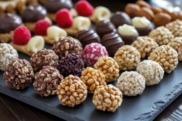 Fototapeta premium A variety of chocolates displayed on a table for serving or display