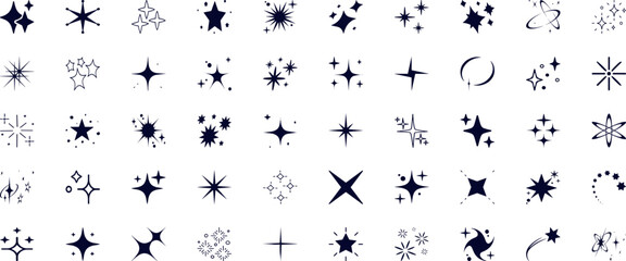 Line star glitter shine of doodle set. Star shine glow, spark glitter, sparkle light vector illustration. Hand drawn sketch doodle style.