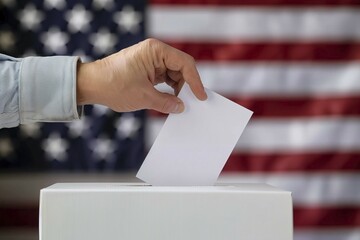 Concept for United States presidential election with ballot paper being put in box. Generative AI, AI generated