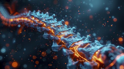 Digital depiction of a glowing blue and orange spine with an abstract, futuristic aesthetic, AI generated