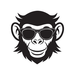monkey head wearing  sunglasses silhouette, black and white silhouette, vector and illustration