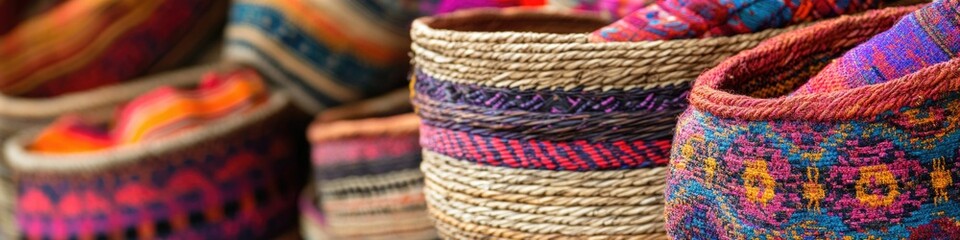 Obraz premium A detailed view of intricately woven baskets