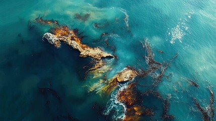 Dark oil spreads across the ocean\'s surface, threatening marine life and altering the habitat, highlighting an environmental crisis