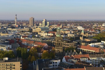 Evening light over the Opera House and downtown, Hanover-Mitte, Hanover; Lower Saxony, Germany, Europe