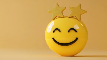 A yellow smiley emoji with three gold stars on top of it, representing customer satisfaction