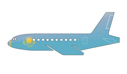The Kazakh flag painted on the silhouette of a aircraft. glossy illustration
