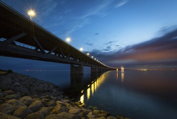 Oresund Bridge, Øresundsbroen, world's longest cable-stayed bridge connecting Copenhagen with Malmö, Denmark, Sweden, Europe
