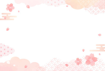 春　水彩風 桜と和柄 背景 