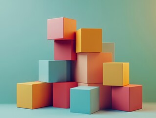 Obraz premium Abstract colorful cubes, geometric design, 3d render, Generative AI