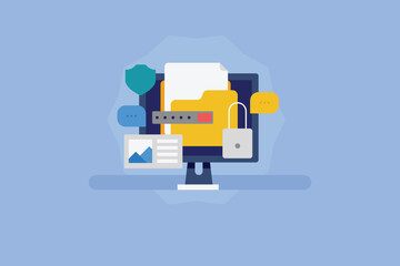 Fototapeta premium Document Security, Data privacy, Confidential documents, files and folders, Cloud storage security, data protection, Password secure. Vector illustration concept.