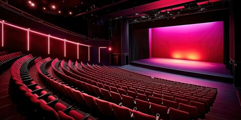 Modern theatre interior featuring elegant seating and stage lights.