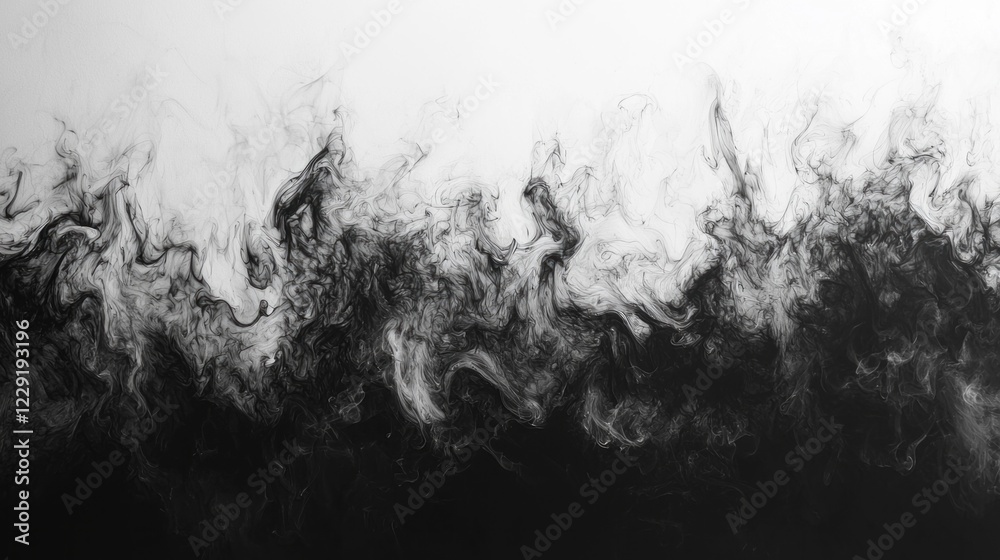 Poster Swirling forms emerge in a mesmerizing dance of contrasts, where deep blacks intertwine with ghostly whites, evoking emotion and intrigue. A striking visual journey through abstraction captivates