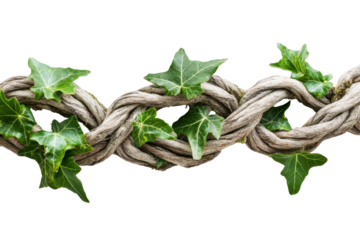 Isolated Twisted Rope with Green Ivy Leaves