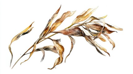 Watercolor Illustration of Brown Leaves on a White Background