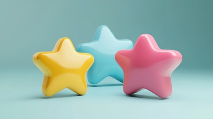 3D minimal three-star icon with a message box, representing service rating and customer rating concept. 3D illustration.