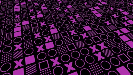 Repeating pattern of geometric shapes with circle, square and X abstract background