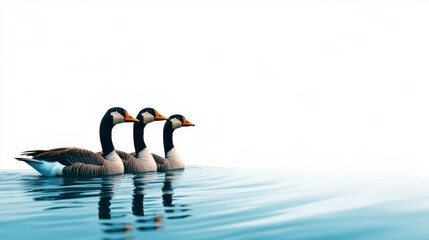 Fototapeta premium Three Geese Swimming Gracefully on Calm Water Surface