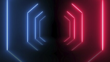 Obraz premium Abstract geometric neon tunnel glowing lights background