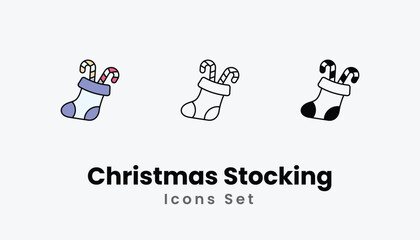 Christmas Stocking Icons thin line and glyph vector icon stock illustration