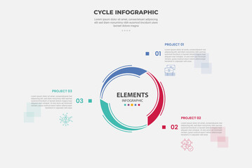 cycle base infographic outline style with 3 point template with creative circular fluid shape for slide presentation