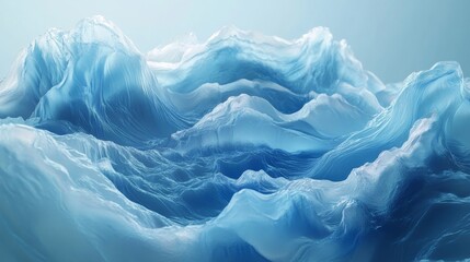 Naklejka premium Abstract blue waves, fluid design, 3d render, Generative AI