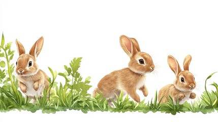 Obraz premium Playful Baby Rabbits Hopping Through Green Grass in Nature