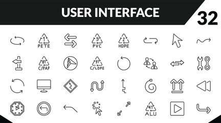 outline user interface icons set. editable linear 1 pete, opposite directions, 3 pvc, and other 29 icons in this category isolated on transparent background.