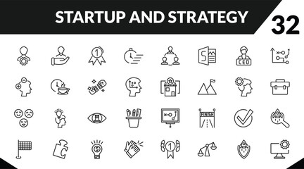 outline startup and strategy icons set. editable linear humanpictos, first, quick, and other 29 icons in this category isolated on transparent background.