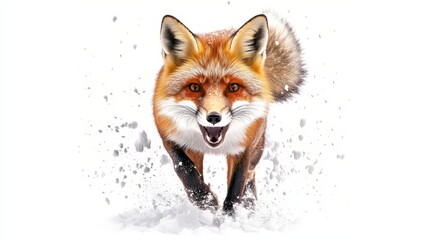 Obraz premium Playful Red Fox Running Through Snow in a Winter Wonderland Scene