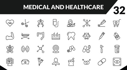 outline medical and healthcare icons set. editable linear opened medical scissors, pelvic area, plasma, and other 29 icons in this category isolated on transparent background.