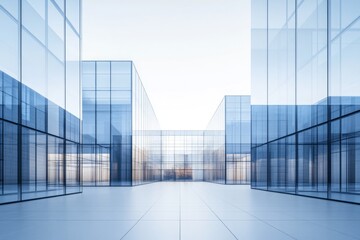 Fototapeta premium Modern Architectural Design with Transparent Glass Facades and Minimalist Style in an Urban Environment Showcasing Open Space and Natural Light Interaction