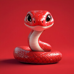 Fototapeta premium Red snake character with large eyes coiled on a bright background displaying a playful, cartoonish appearance ideal for children’s entertainment