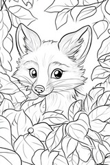 Obraz premium Adorable Fox in a Floral Setting . Children coloring page