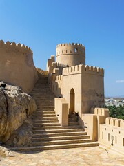 Fort Nakhl, or Husn Al Heem, fortress, above oasis Nakhl on Jebel Nakhl solid, historical loam...