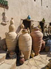 Clay vases for sale, Souk in the historic centre of Nizwa, Dhakiliya Region, Oman, Asia